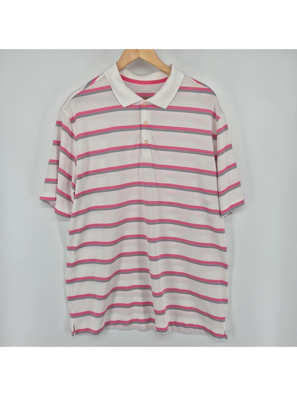 Nike Golf Tour Performance Dri-Fit Polo Golf Shirt Men XL White Pink Gray Stripe